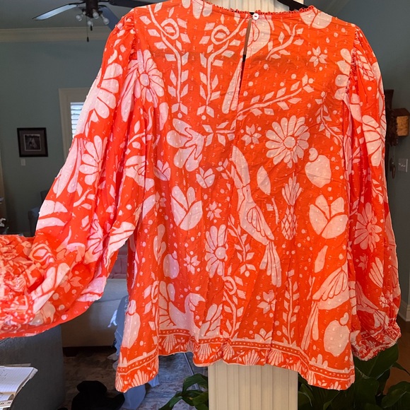 FARM Rio Orange Toucan Floral Pullover Embroidered Blouse – Size Large - Picture 14 of 15